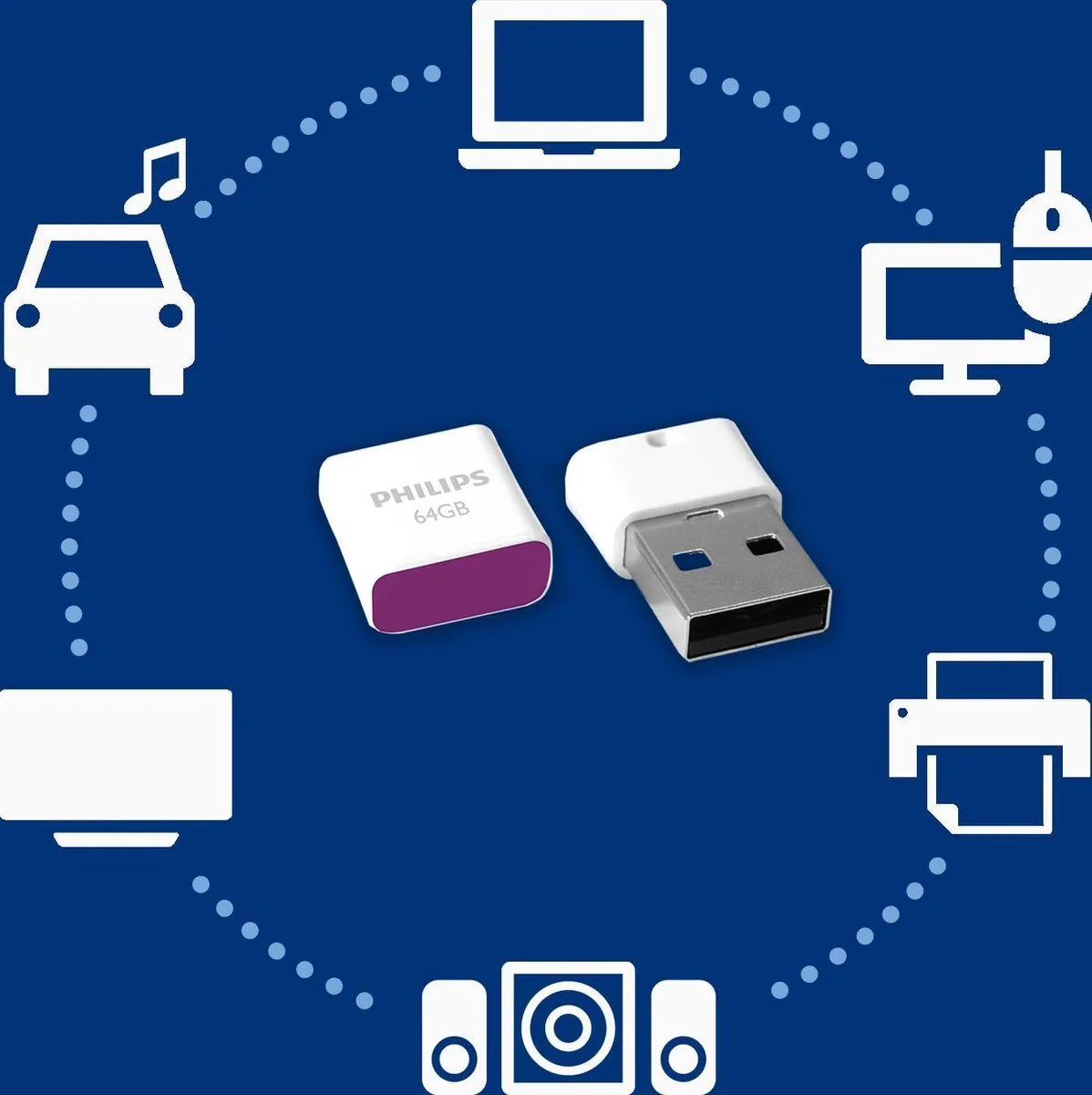 Philips Pico FM64FD85B USB Stick 64GB - Paars/Wit