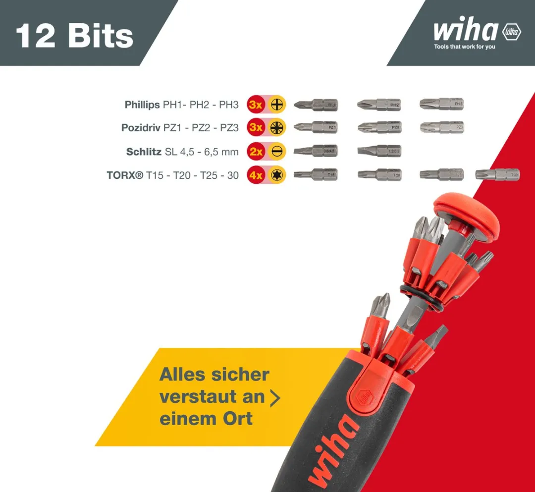 Wiha LiftUp 25 Schroevendraaier met bitmagazijn 380302020 - 12 bits - afbeelding 6 van 6