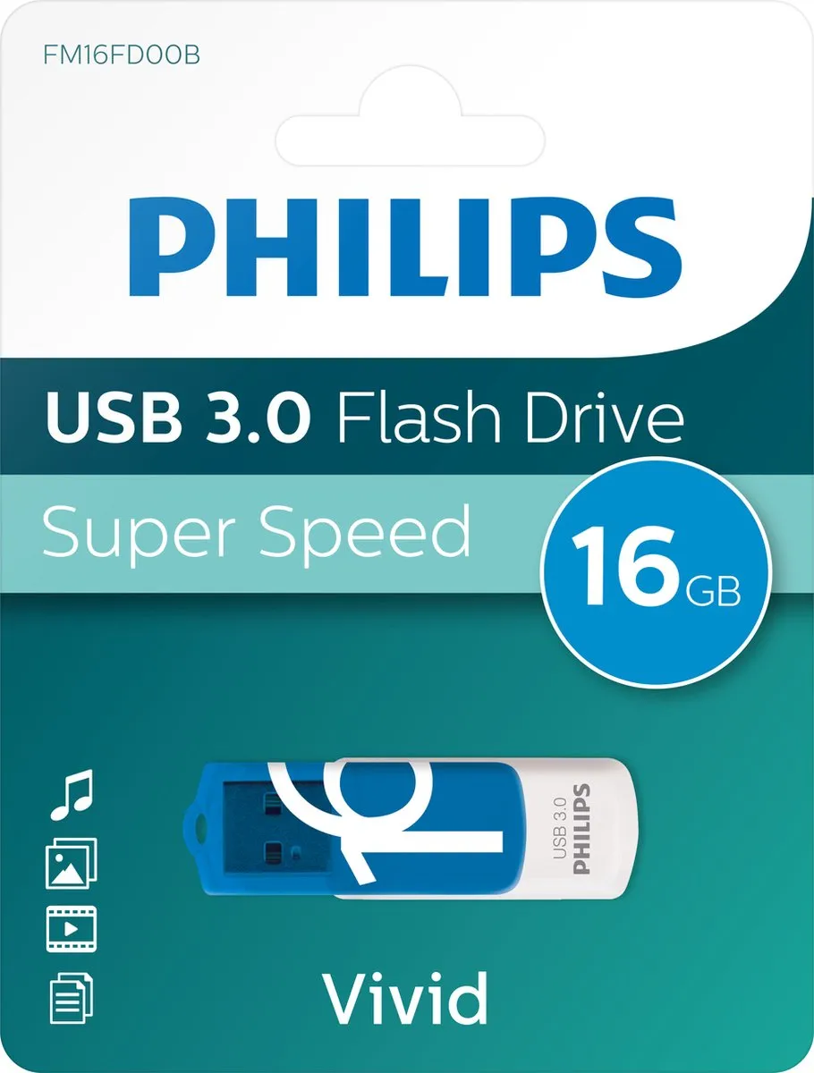 Philips Vivid FM16FD00B USB-Stick 16GB - Ocean Blue - afbeelding 6 van 6