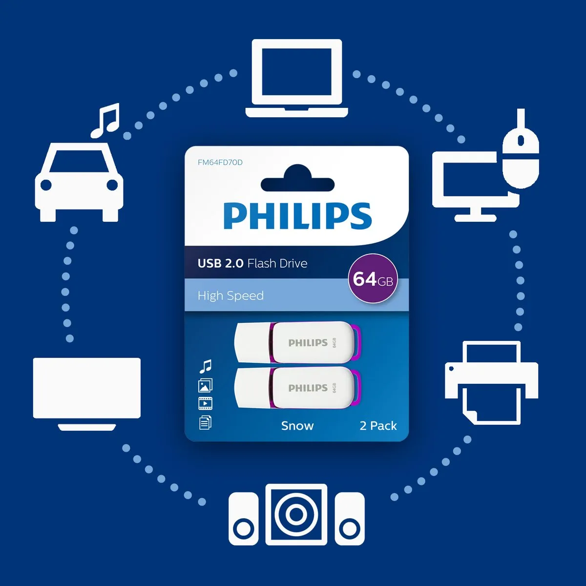 Philips USB Stick Snow Edition 64GB - 4 Stuks - Magic Purple