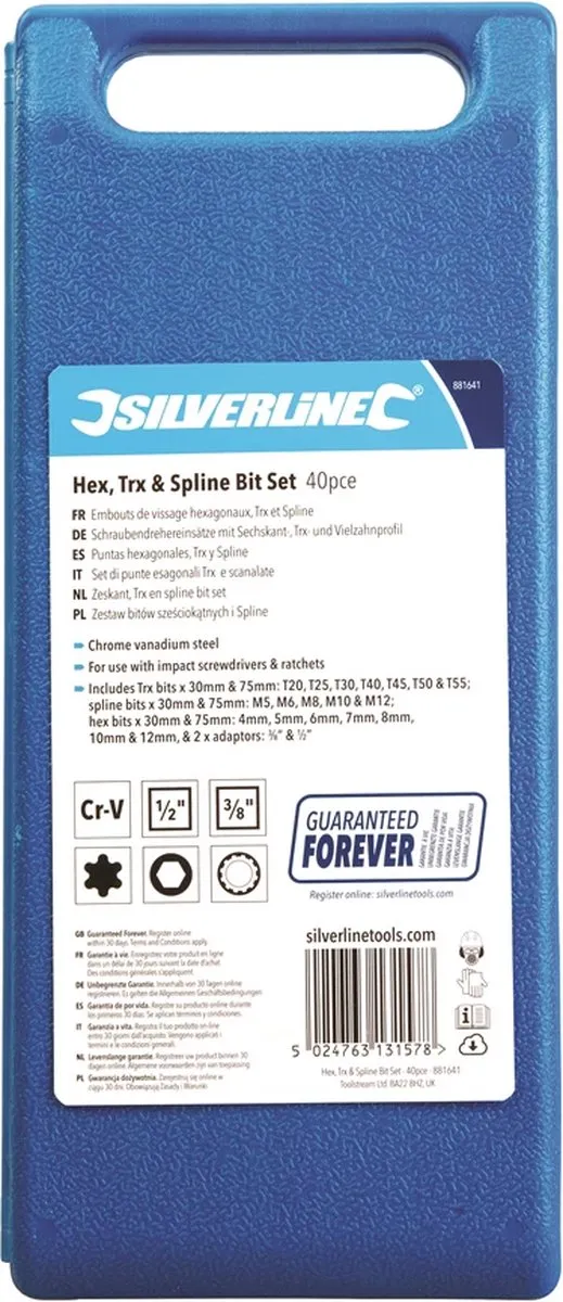 Silverline Zeskant- en Veeltand Bitset 40-delig - Chroom-vanadium Staal