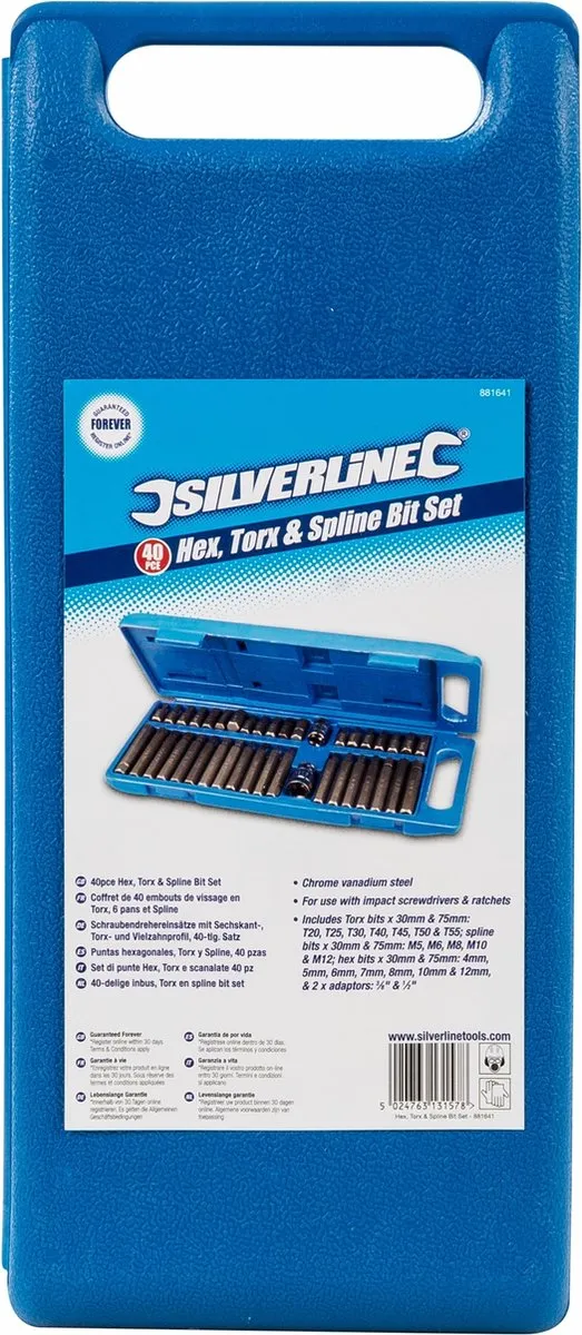 Silverline Zeskant- en Veeltand Bitset 40-delig - Chroom-vanadium Staal