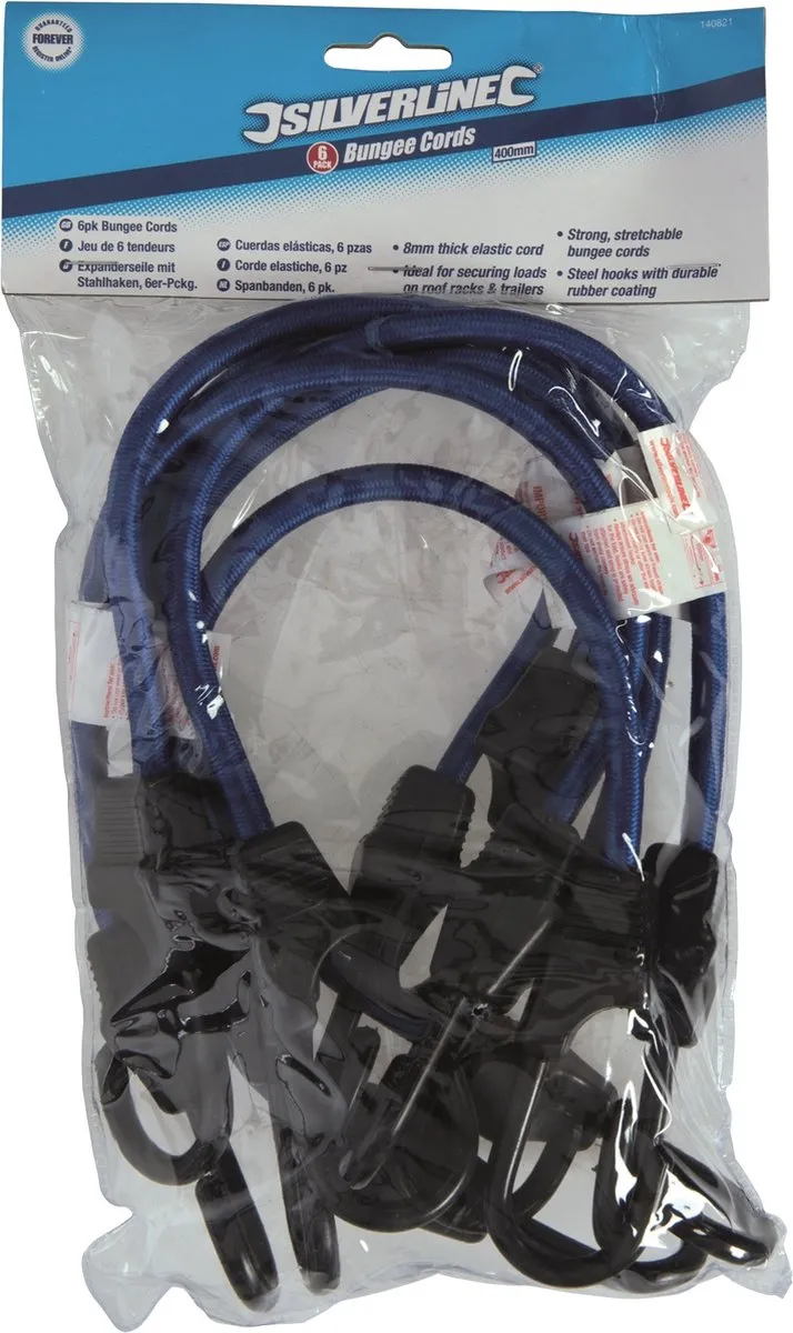 Silverline Elastische Spanbanden 8mm 400mm - 6 Stuks - Blauw