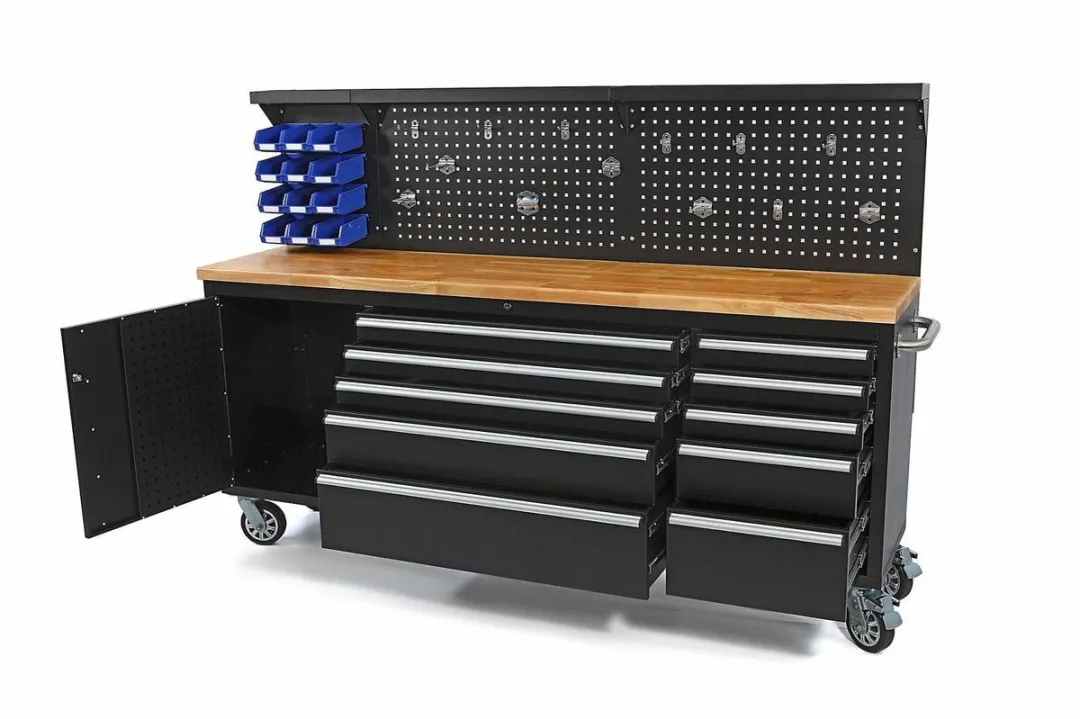 HBM Gereedschapswagen 215cm Houten Werkblad - 12 Lades