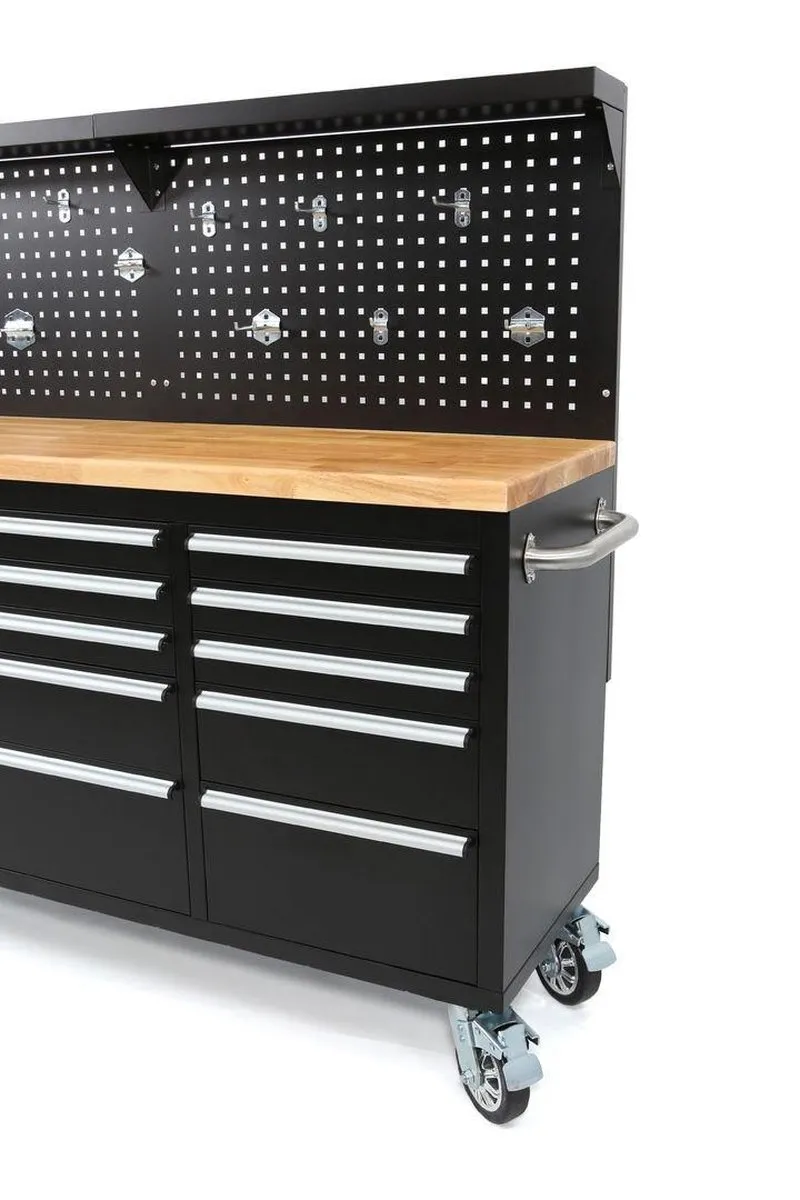 HBM Gereedschapswagen 215cm Houten Werkblad - 12 Lades