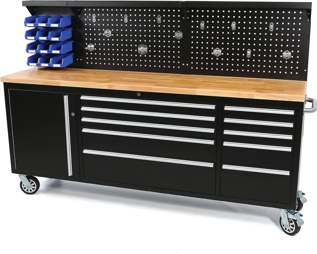 HBM Gereedschapswagen 215cm Houten Werkblad - 12 Lades
