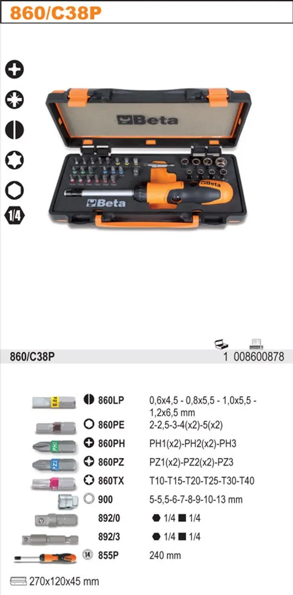 Beta Gereedschapset 38-delig Schroefbits & Doppen 860/C38P