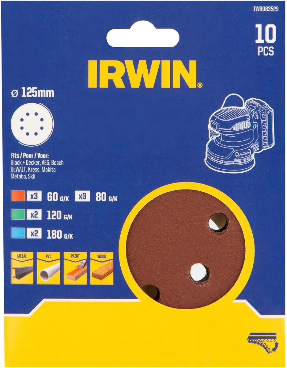 Irwin Schuurschijven Set 10 Stuks - Ø125mm - K60/K80/K120/K180