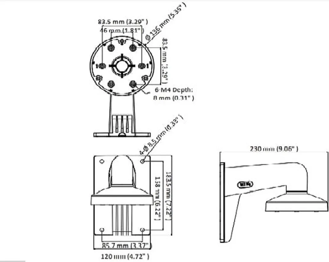 Hikvision DS-1273ZJ-135 Muursteun Dome Camera - Zwart