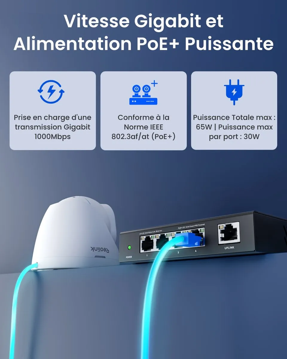 Reolink RLA-PS1E PoE Switch 4+1 Poorten - Zwart