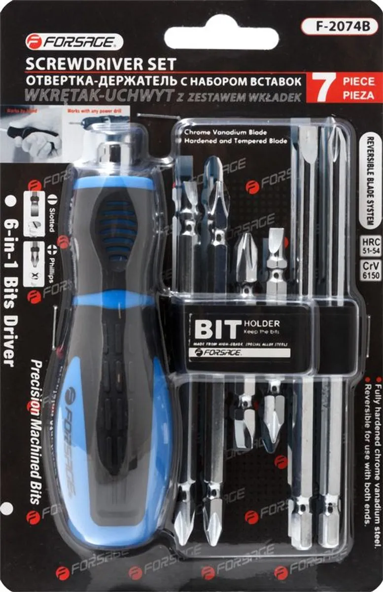 Forsage F-2074B Universele Schroevendraaier - 7 Stuks - Zwart/Blauw