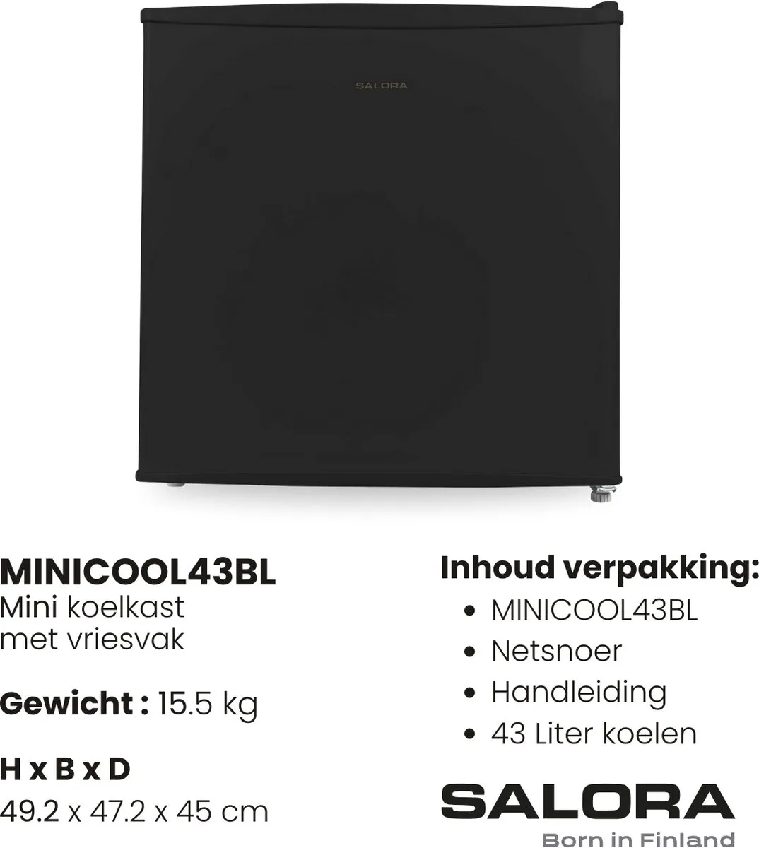 Salora MINICOOL43BL - Mini Koelkast - Minibar - Kleine Koelkast - 43 Liter - Zwart