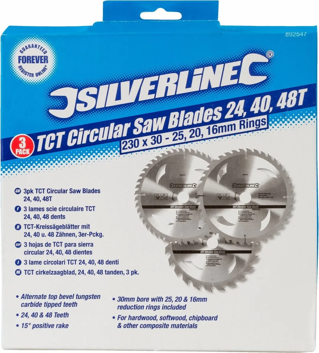 Silverline Cirkelzaagbladenset 230mm - 3-delig 24/40/48T