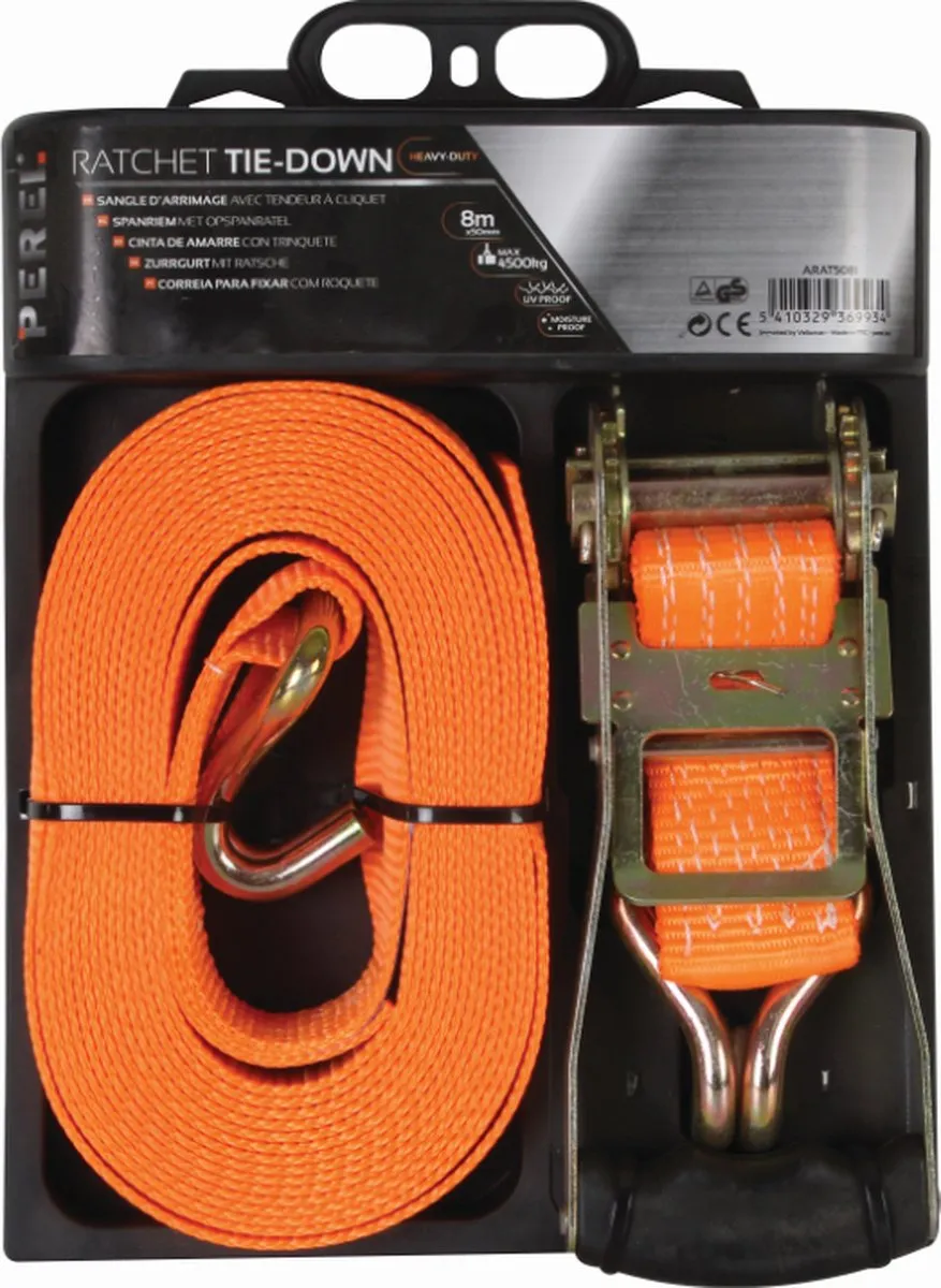 Perel Toolland Spanband 4500kg 8m x 50mm - UV-bestendig - Oranje/Zwart