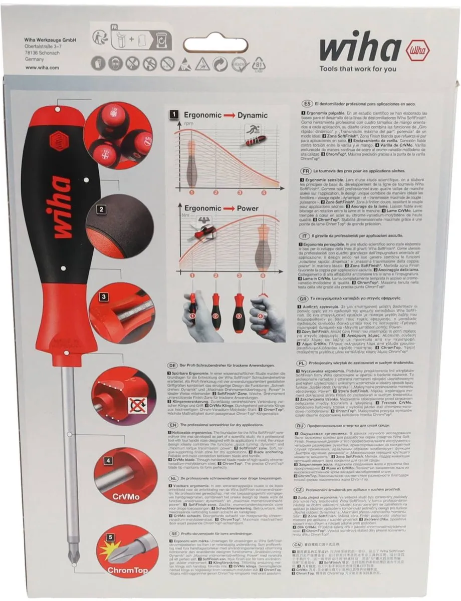 Wiha SoftFinish Schroevendraaierset 6-delig - PZ1/2 SL3.5-6.5 - afbeelding 6 van 6