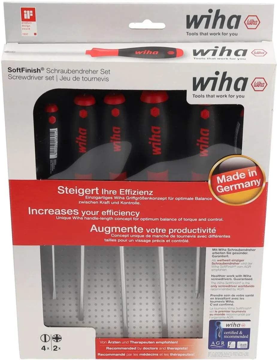 Wiha SoftFinish Schroevendraaierset 6-delig - PZ1/2 SL3.5-6.5