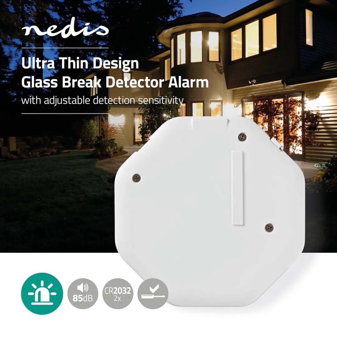 Nedis Glasbreukalarm ALRMGB20WT - 85dB - Wit