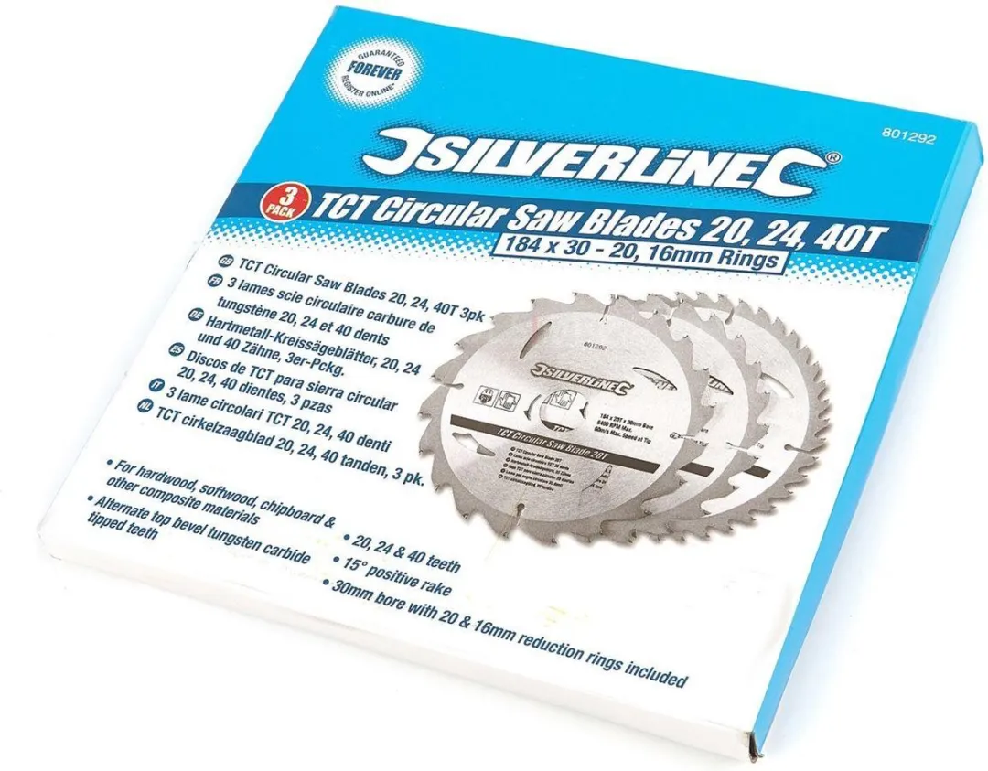 Silverline Cirkelzaagbladenset 184mm - 3-delig 20/24/40 Tanden