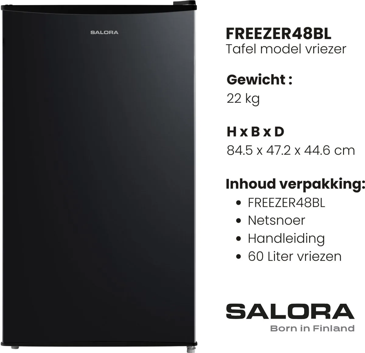 Salora FREEZER48BL Vriezer 60L - 3 Vakken - Zwart - afbeelding 6 van 6