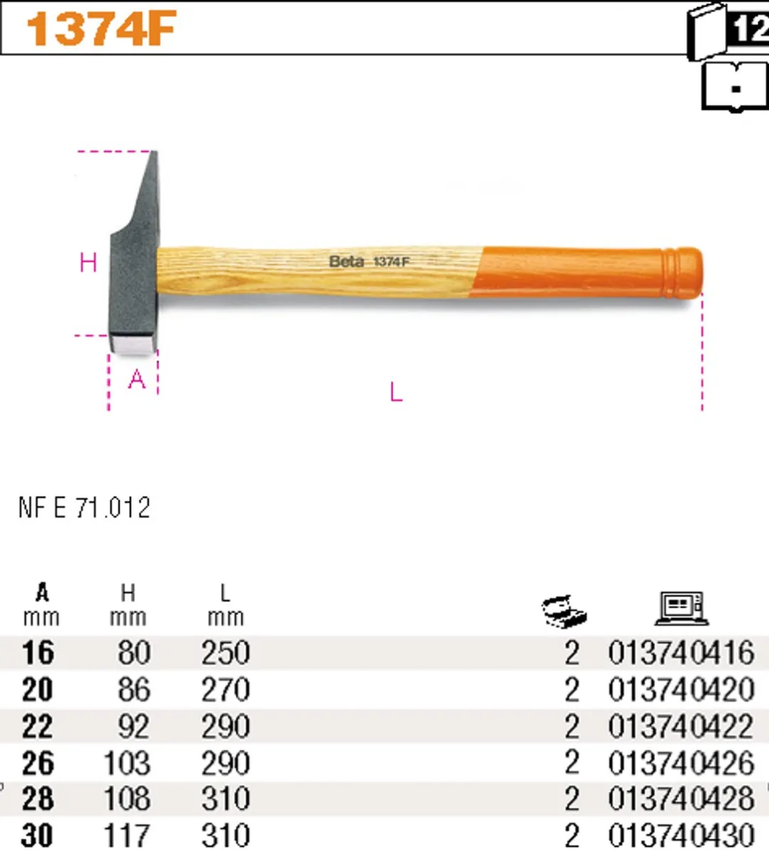 Beta Timmermanshamer Frans Type 20mm - 250g