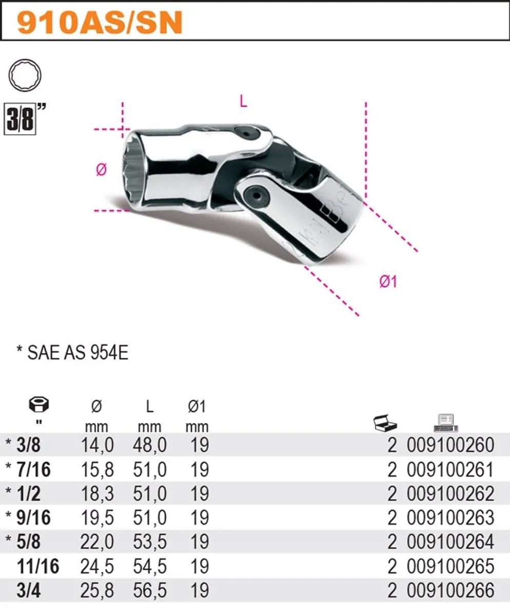 Beta 12-hoekige dop 3/8" 1/2" met kruiskoppeling