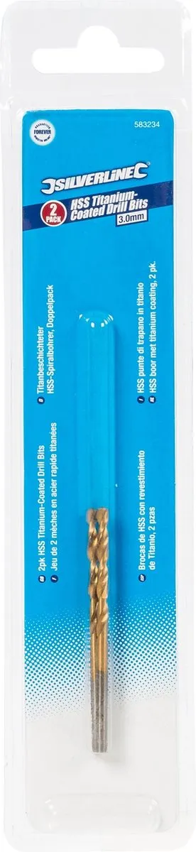 Silverline HSS Boor 3mm Titanium - 2 Stuks
