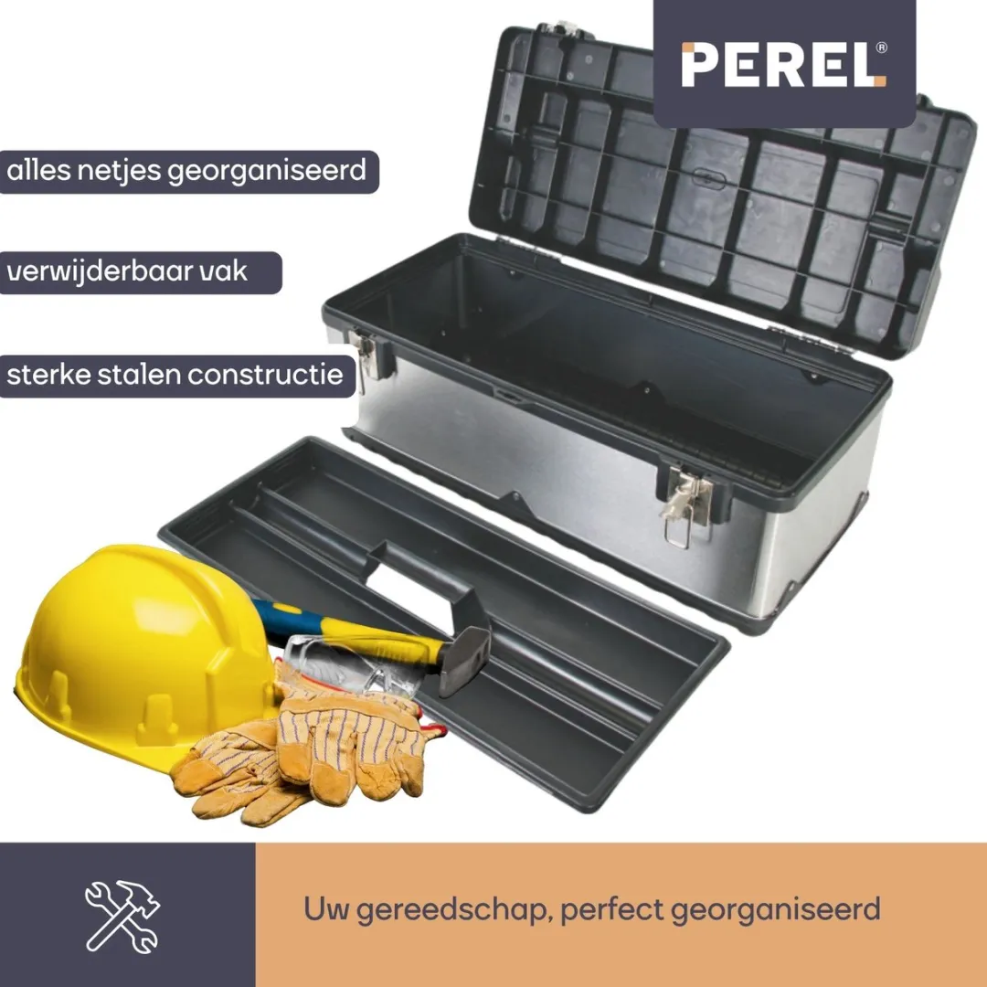 Perel Gereedschapskoffer OTBA7 - RVS 590x280x255mm - Zwart/Zilverkleurig