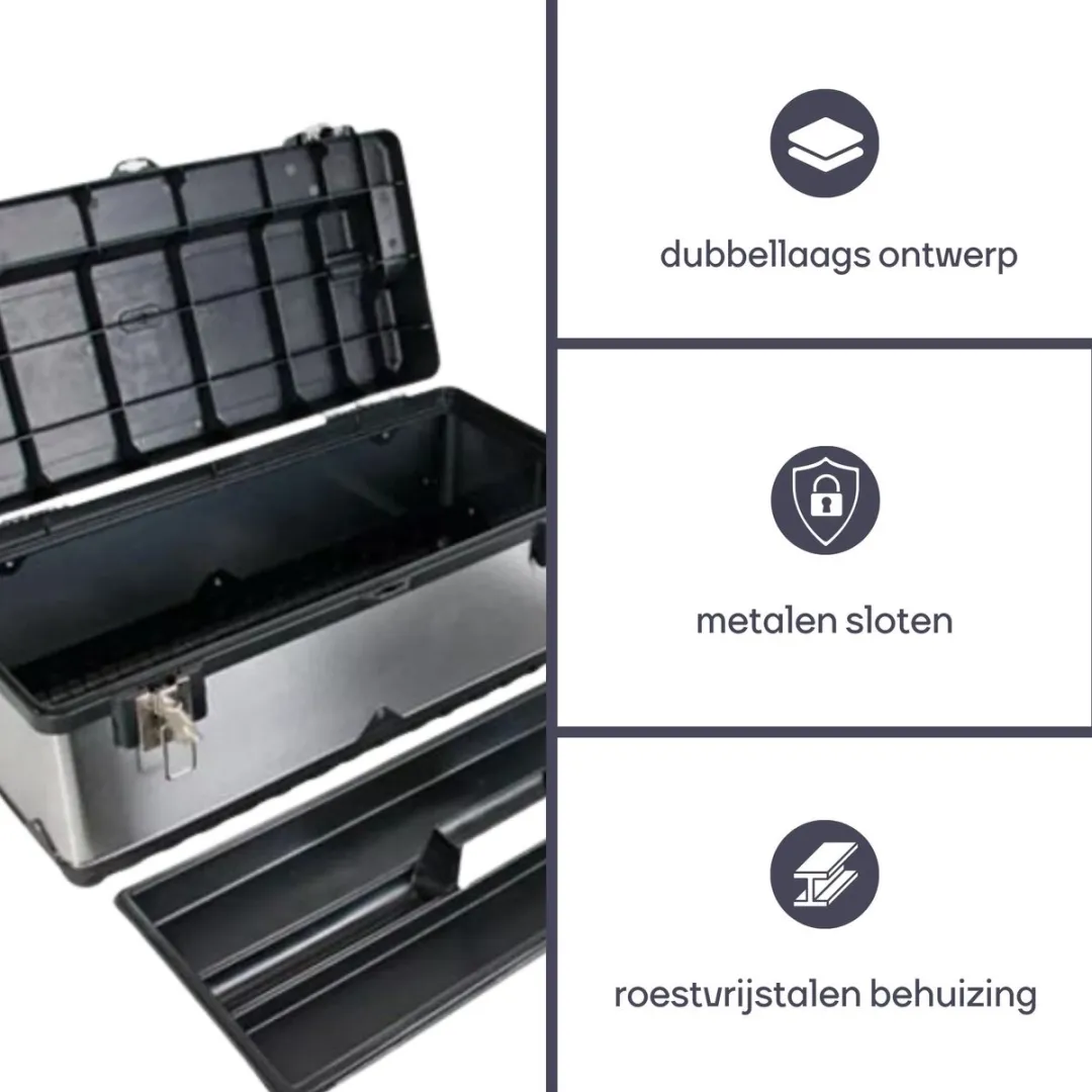 Perel Gereedschapskoffer OTBA7 - RVS 590x280x255mm - Zwart/Zilverkleurig