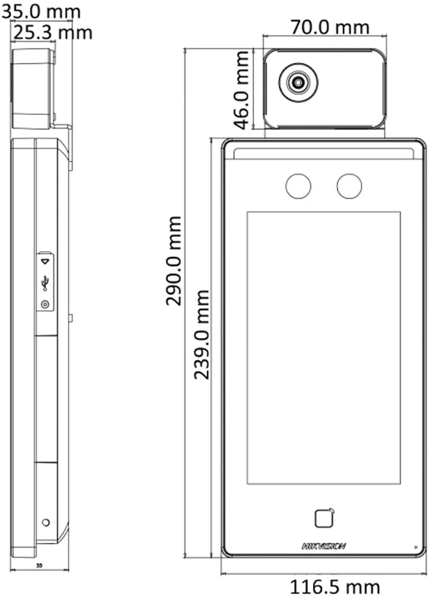 Hikvision DS-K1TA70MI-T Gezichtsherkenningsterminal - Temperatuurmeting - Zwart