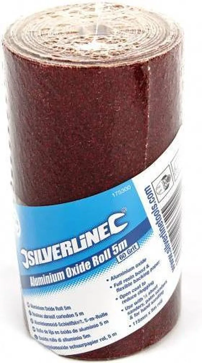 Silverline Schuurpapierrol Aluminiumoxide K80 - 5m - 5 Stuks