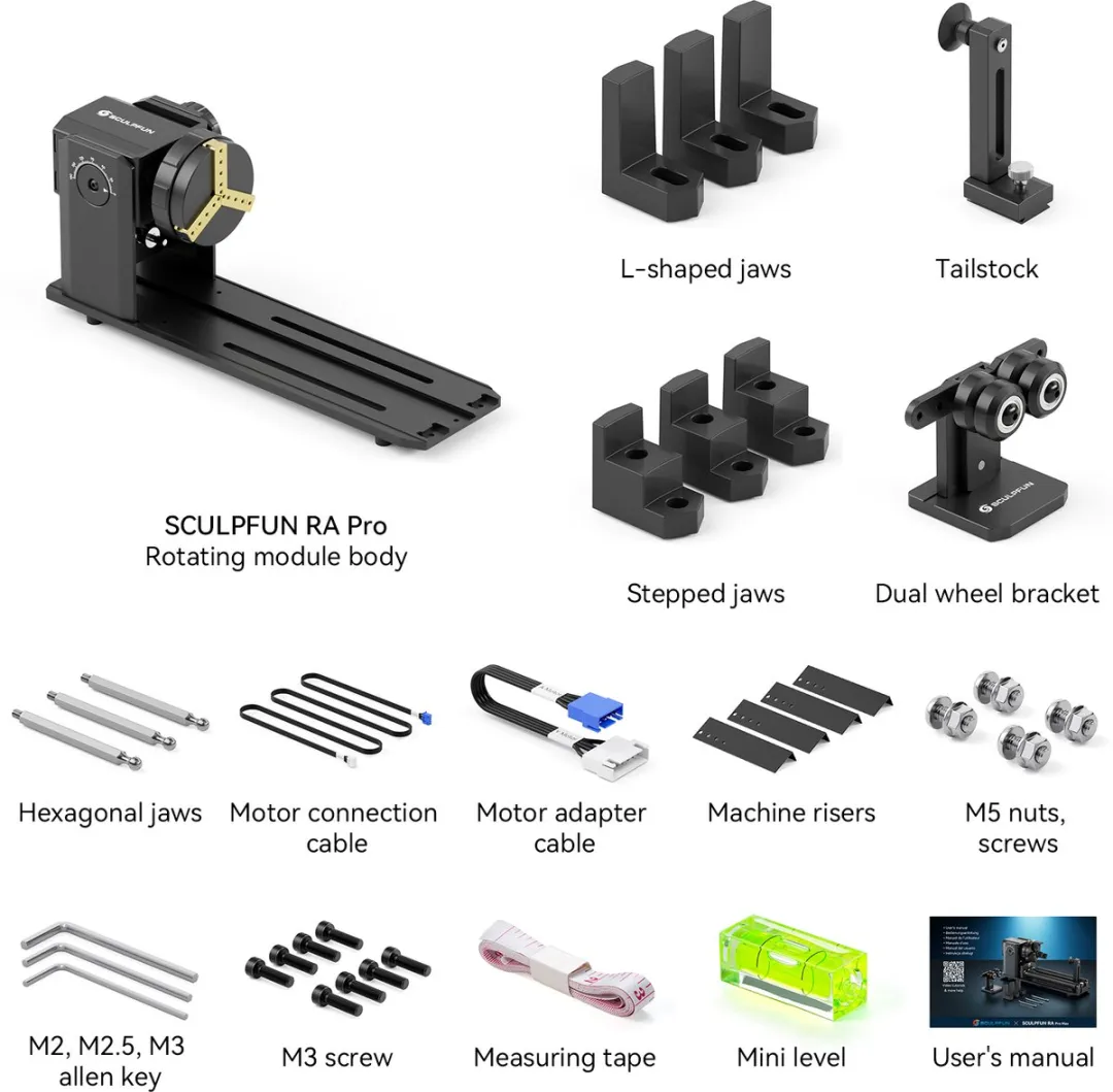 Sculpfun RA Pro Roller Lasergraveermachine Y-as Rotatiemodule