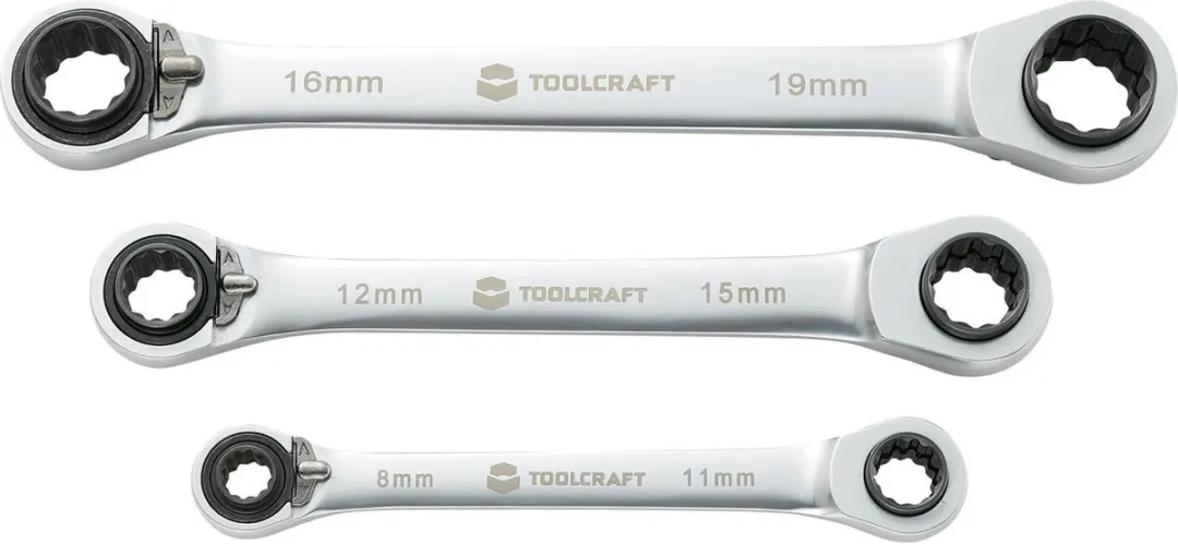TOOLCRAFT 819162 Dubbele Ringsleutelratelset 3-delig 8-19mm