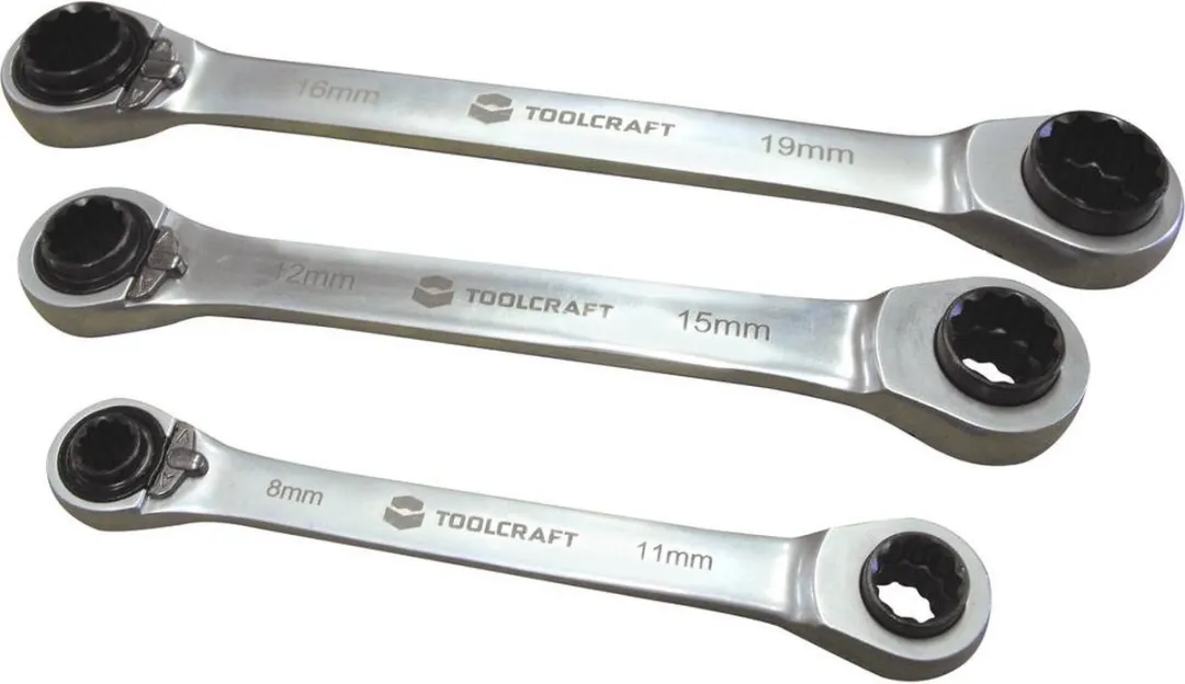 TOOLCRAFT 819162 Dubbele Ringsleutelratelset 3-delig 8-19mm