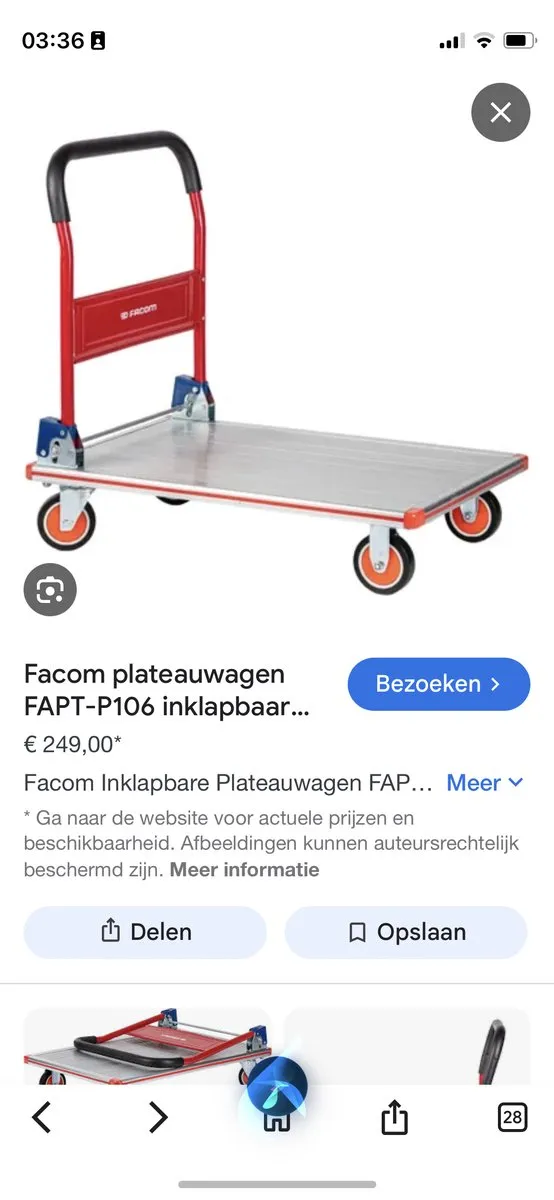 FACOM Plateauwagen Inklapbaar - 90cm - Rood - 350kg - afbeelding 4 van 4