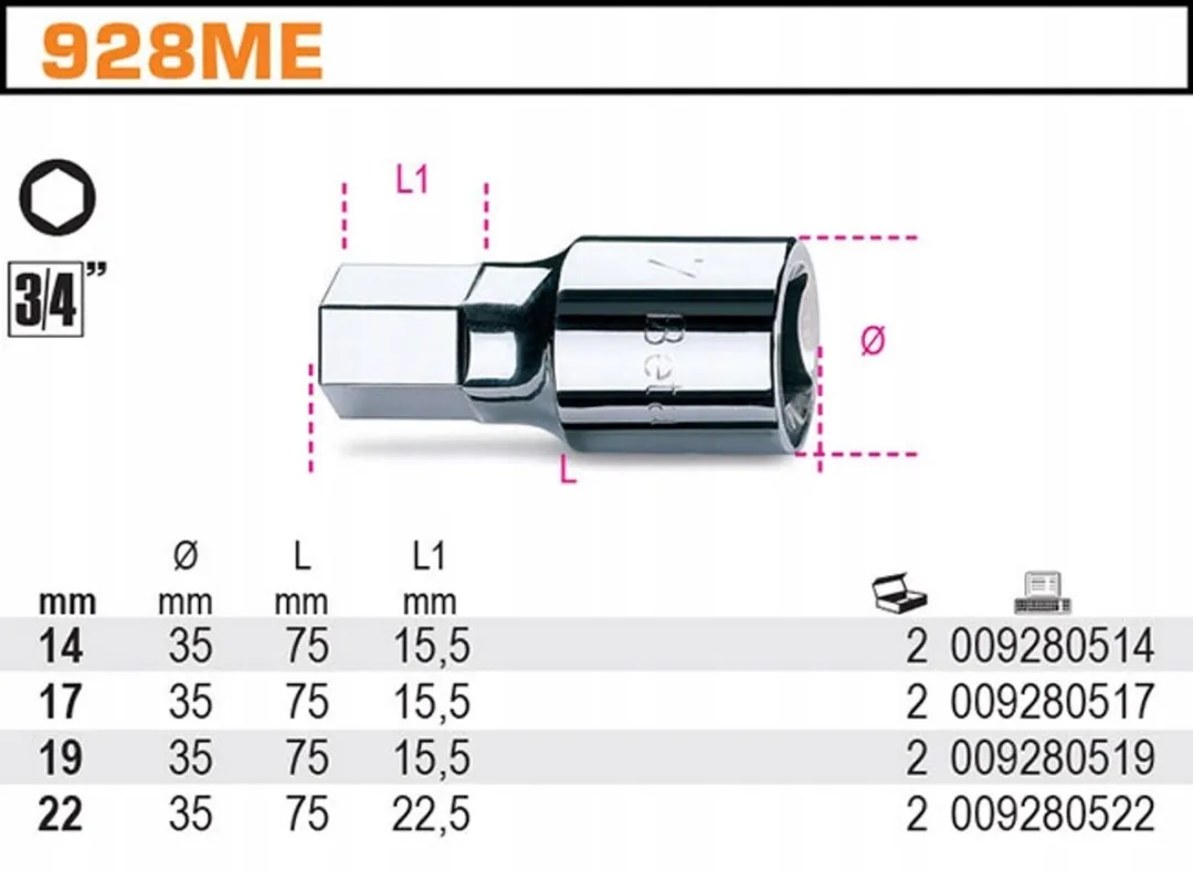 Beta Dop 3/4" 19mm Zeskant 928ME