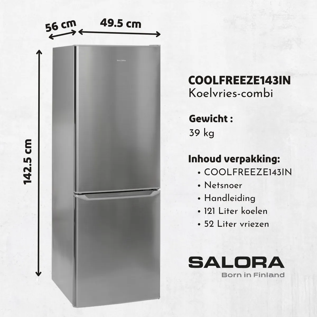 Salora COOLFREEZE143IN Koelvriescombinatie 173L - Roestvrijstaal