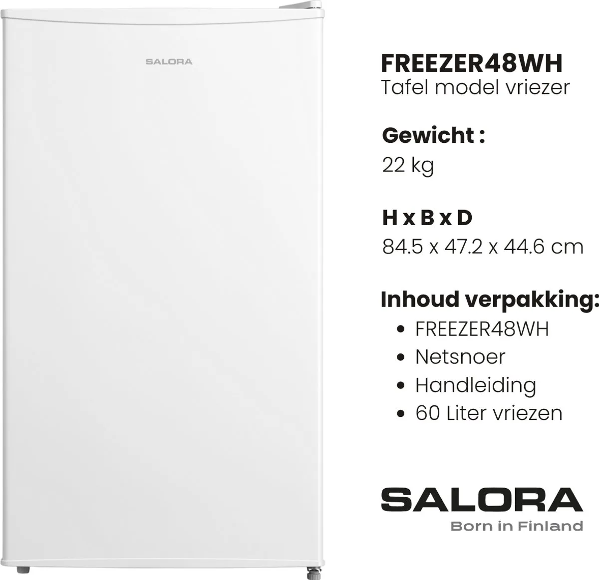 Salora FREEZER48WH Vriezer 60L - 3 Vakken - Wit