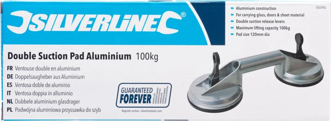 Silverline Glasdrager Aluminium - 100 kg - 2x Zuignappen Ø11.5cm Grijs