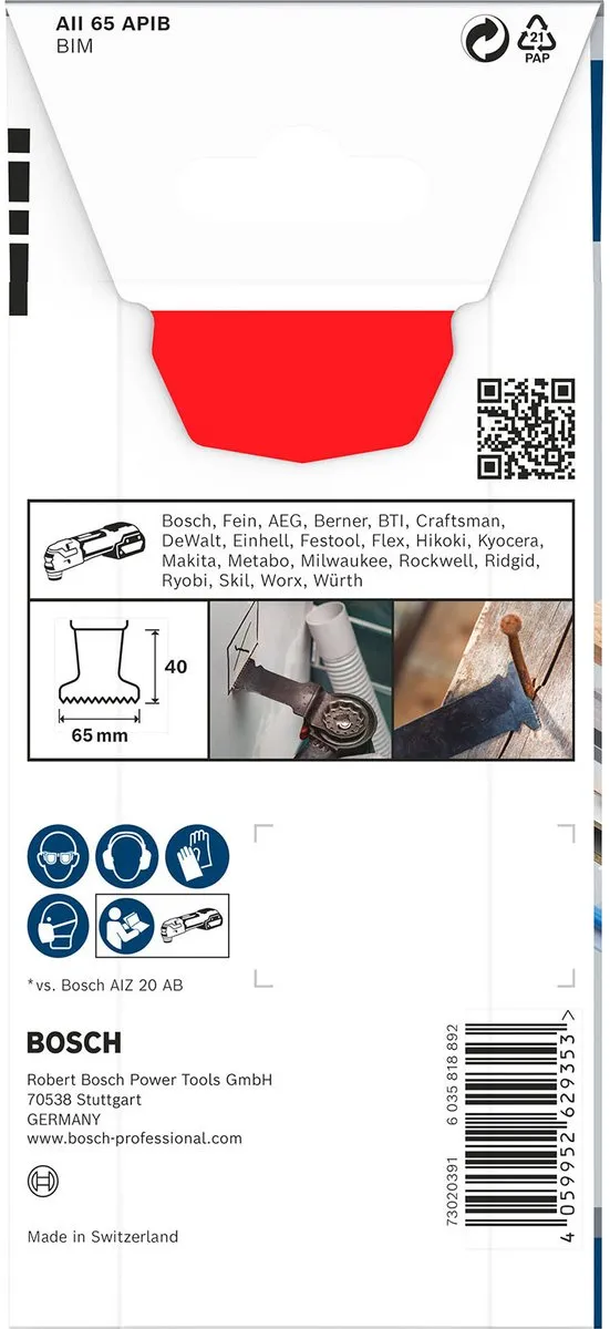 Bosch Professional PRO AII 65 APIB Zaagblad - 65mm - Metaal/Hout/Kunststof