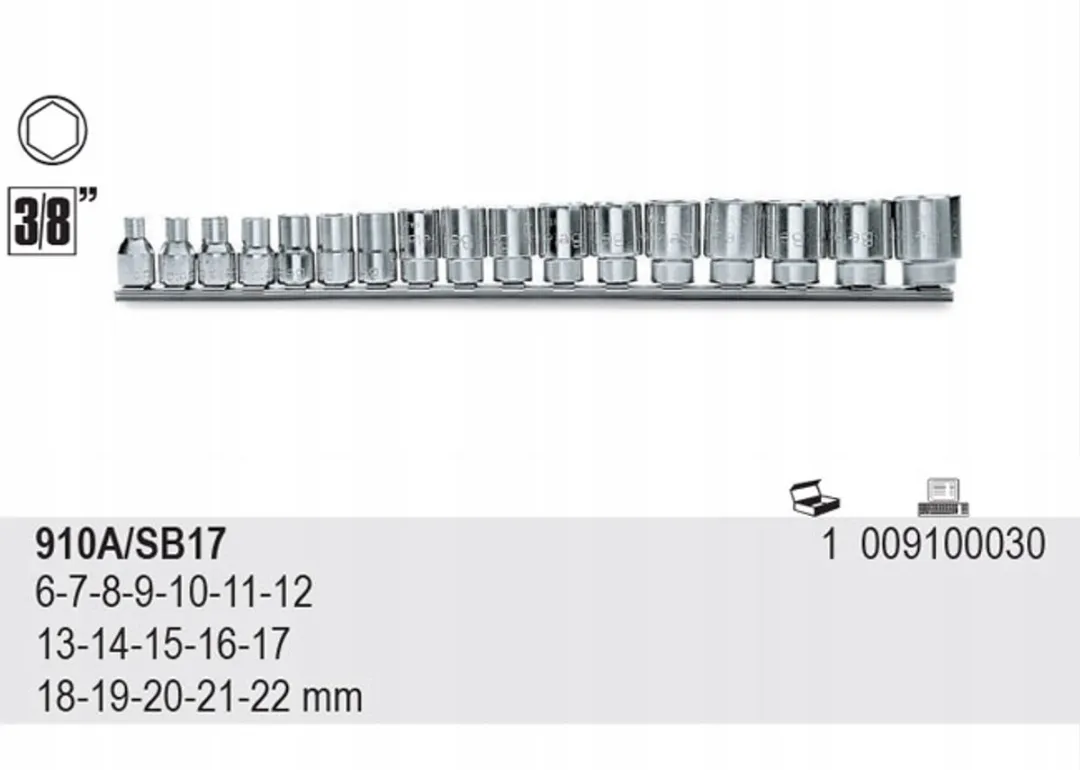 Beta 17-delige Doppenset 6-22mm 3/8" - Professioneel Gereedschap