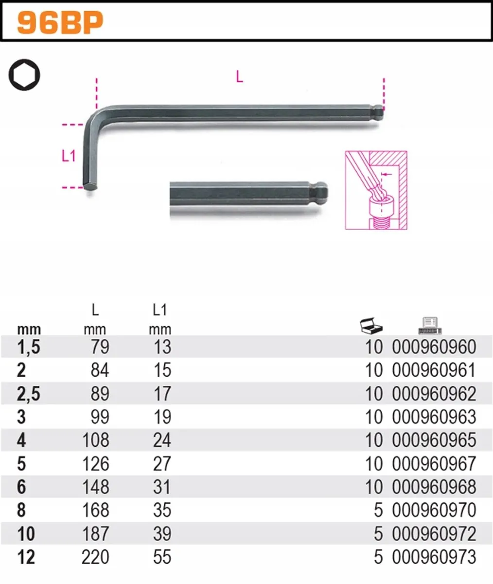 Beta Inbussleutel 6mm Kogelkop 96BP/6