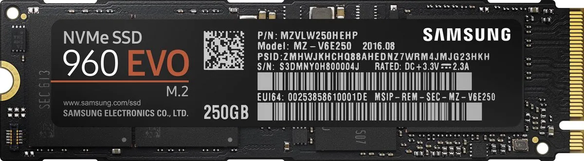 Samsung 960 EVO MZ-V6E250BW Interne SSD 250GB