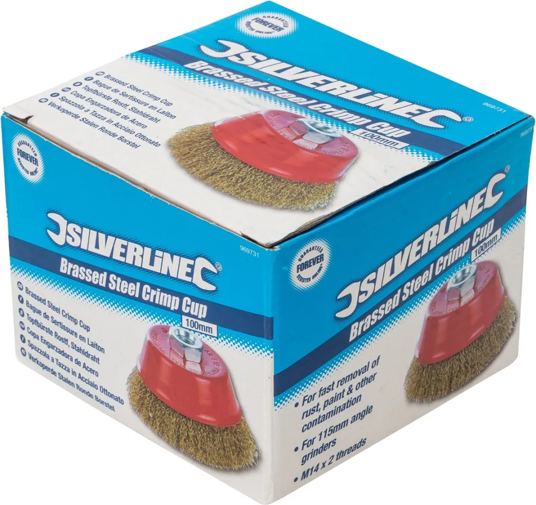 Silverline Komborstel Ø100mm - Gegolfd messing draad - 0,3mm staaldraad