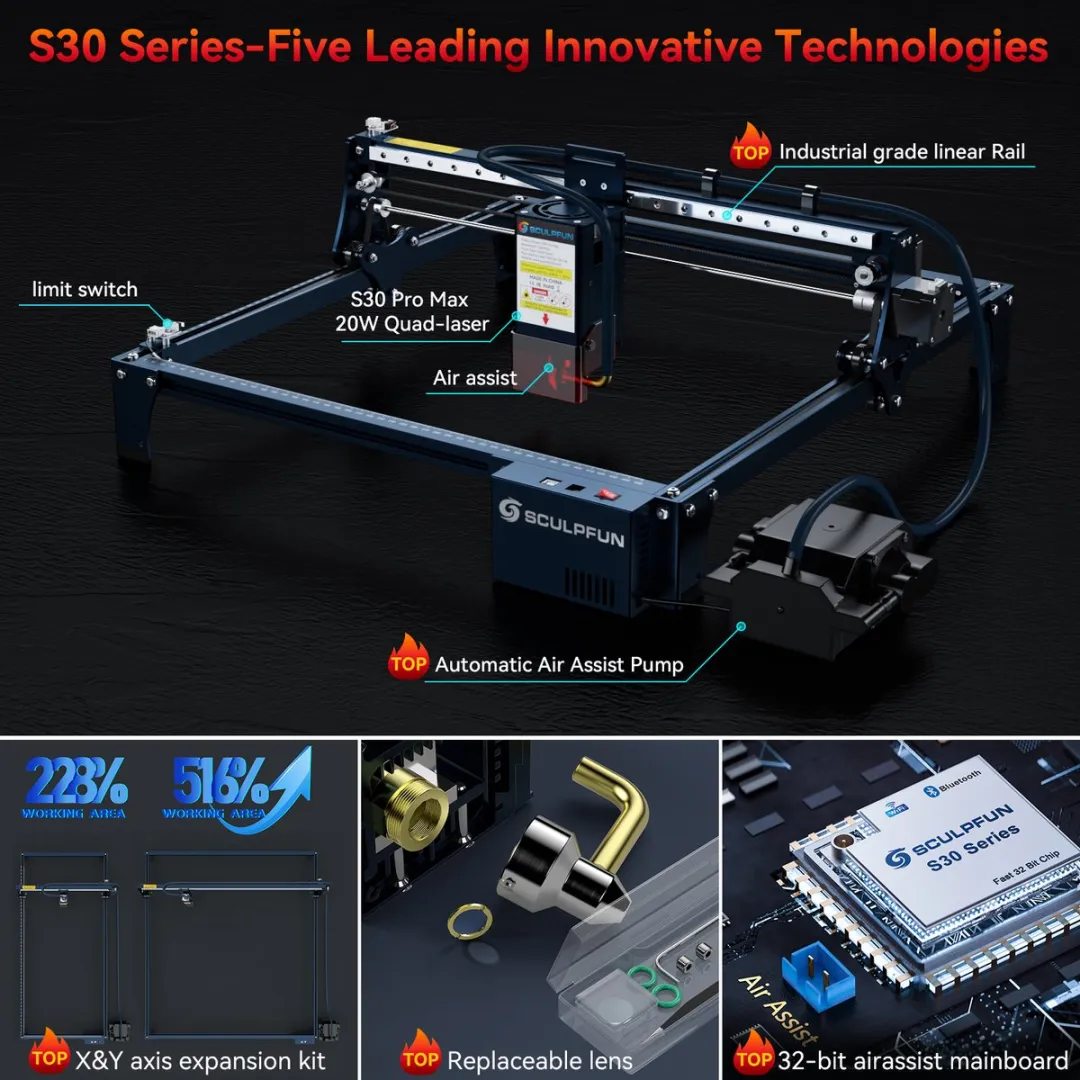 Sculpfun S30 Pro Max Laser Graveermachine 20W - Blauw