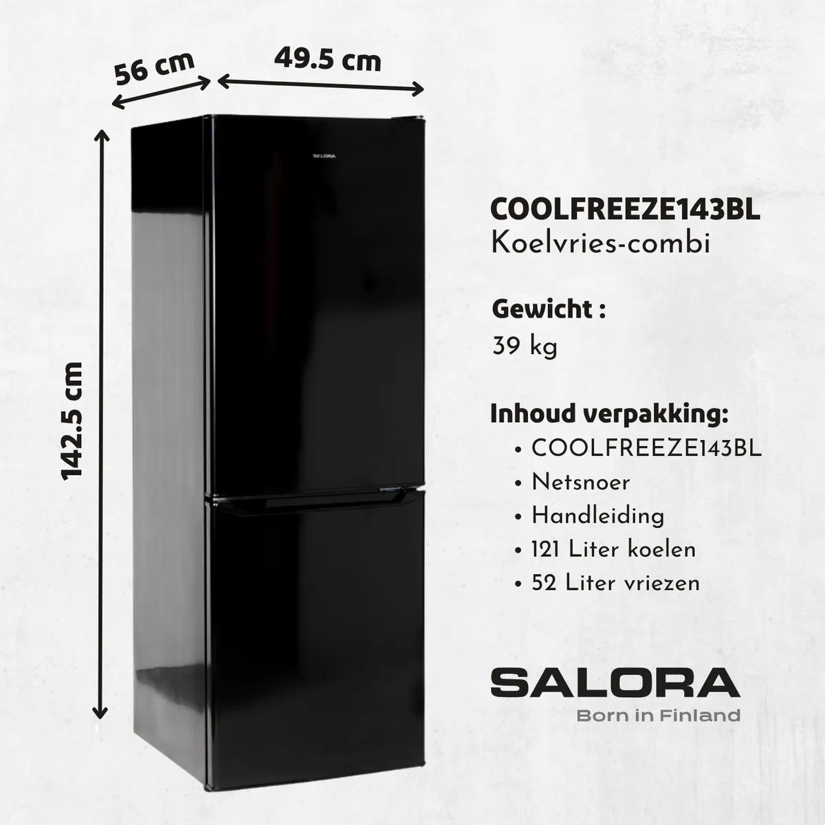 Salora COOLFREEZE143BL Koelvriescombinatie - 173L - Zwart