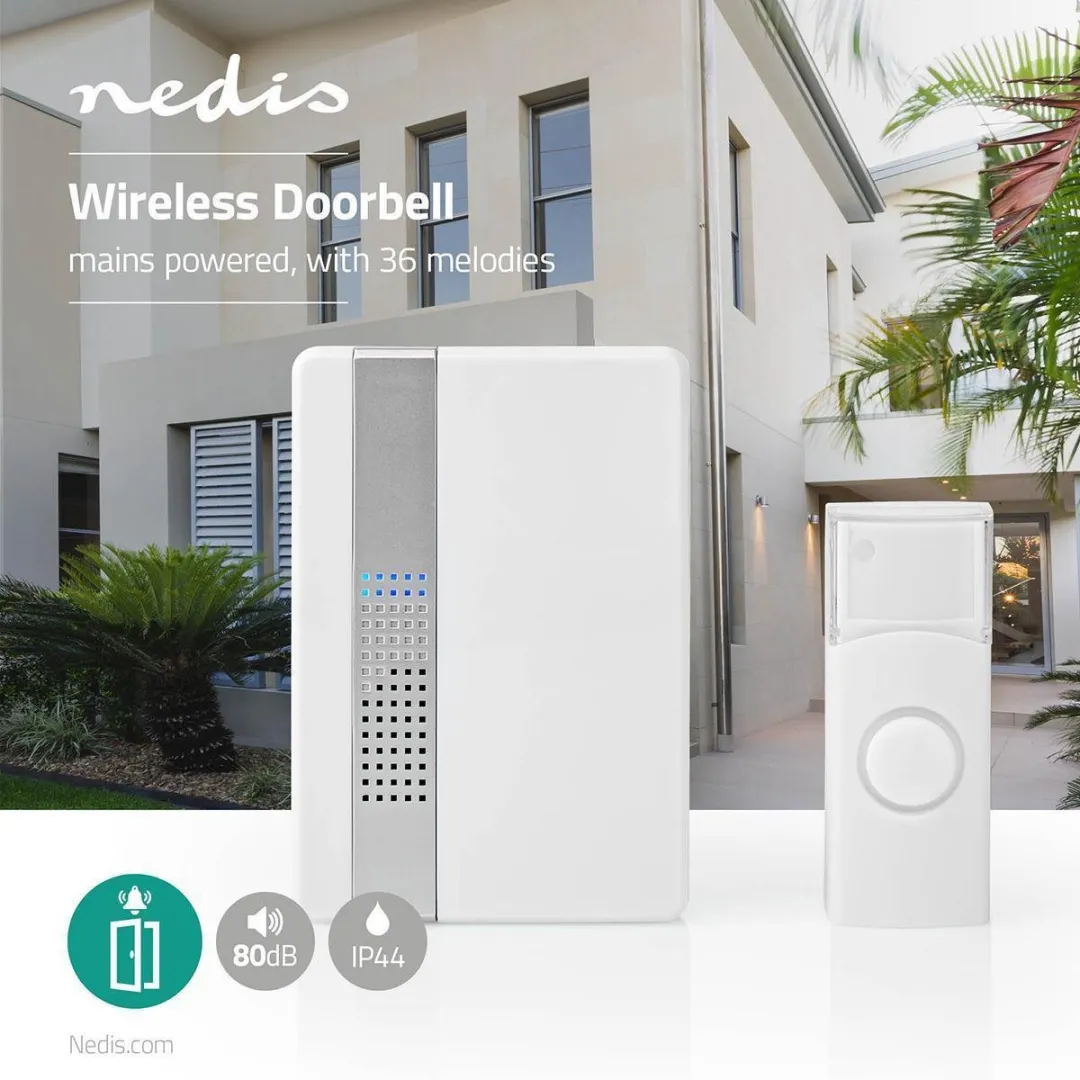 Nedis Draadloze Deurbelset 300m 80dB - 1 Ontvanger Wit