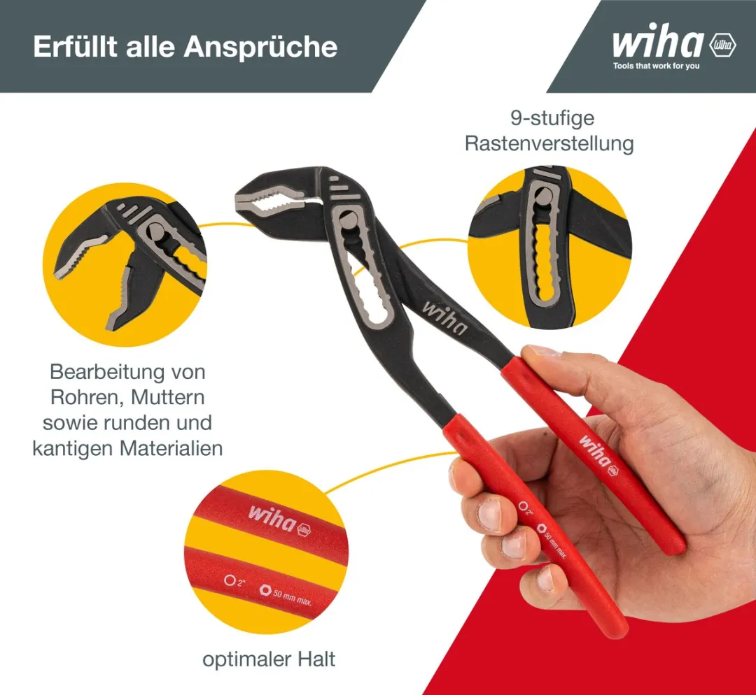 Wiha Waterpomptang Classic 250mm 26761 - Zwart/Rood