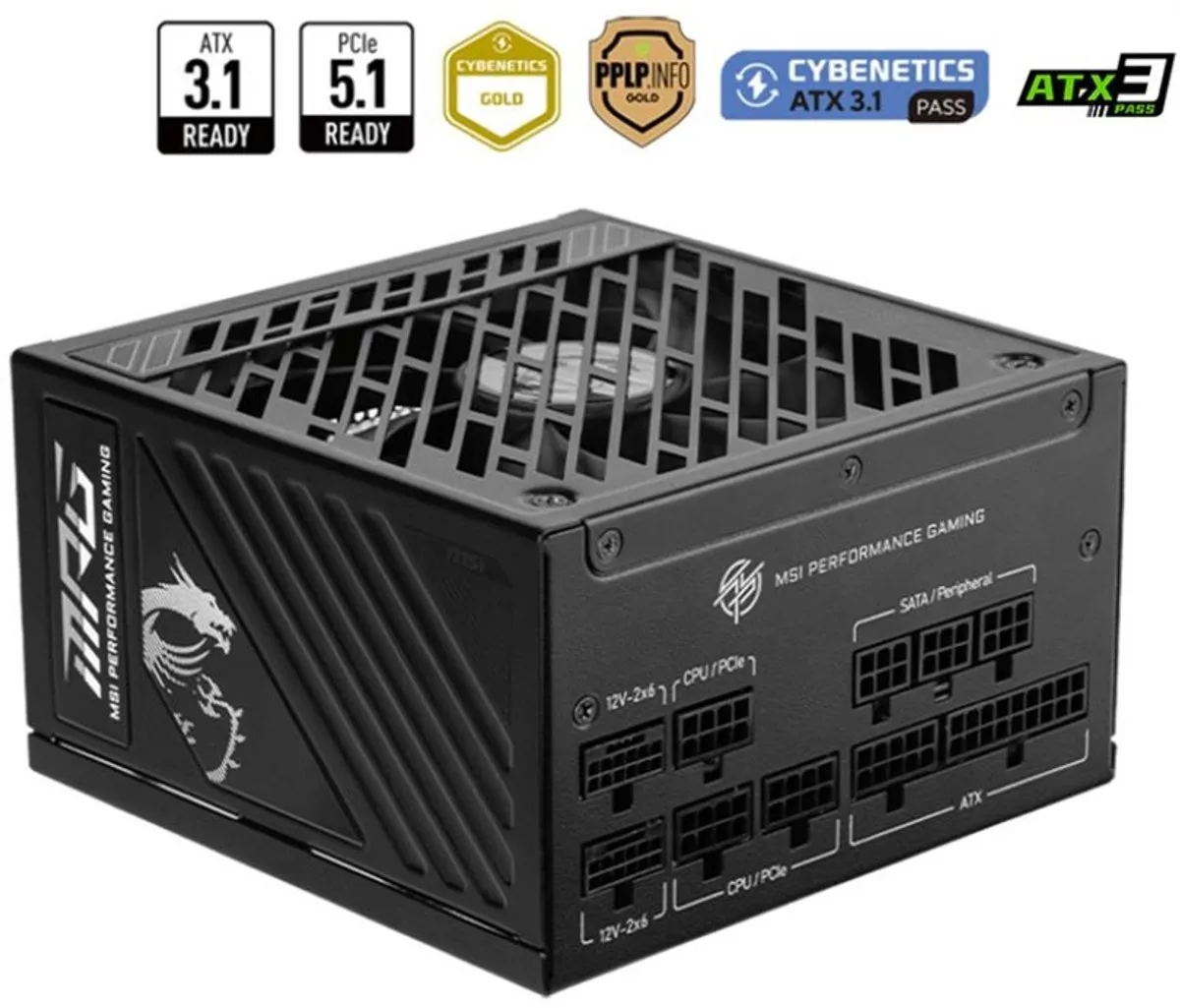 MSI MPG A1250GS PCIE5 Voeding 1250W - 80 Plus Gold
