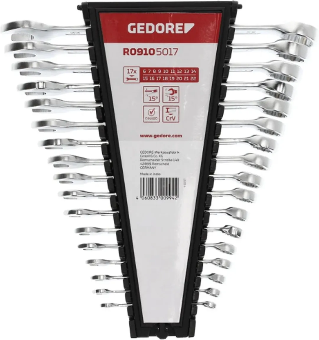 Gedore RED R09105017 Ring-/steeksleutelset 6-22mm - afbeelding 6 van 6