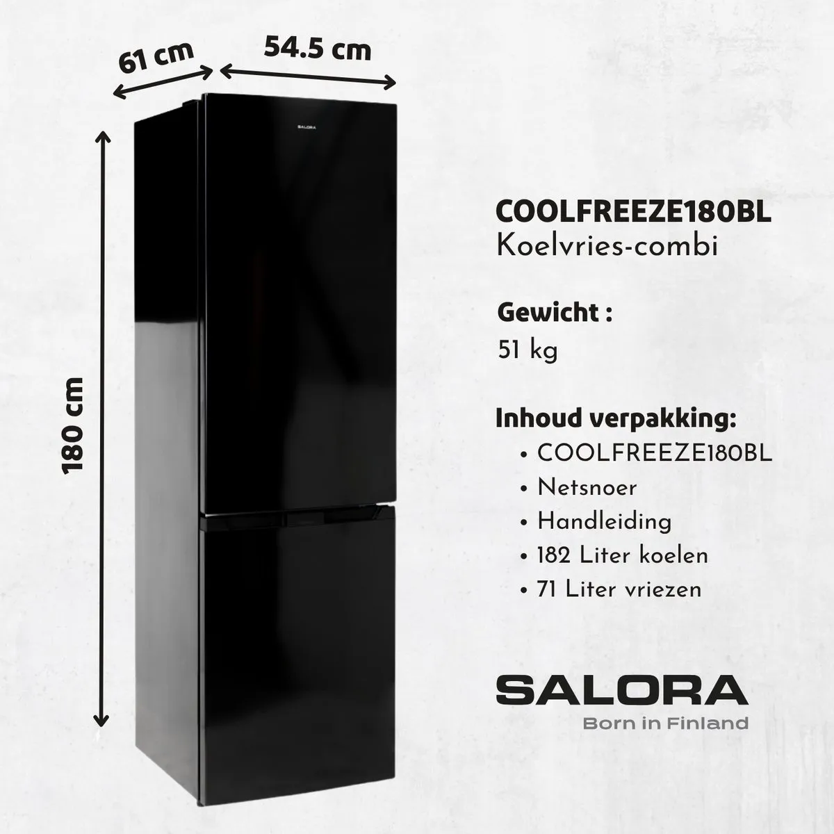 Salora COOLFREEZE180BL Koelvriescombinatie - 253L - No Frost - Zwart